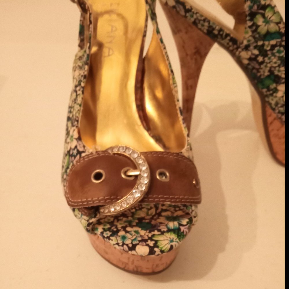 🎀SALE🎀NWOT Rhinestone Cork Platform High Heels Open Toe Buckle Strap Shoes - Picture 11 of 16